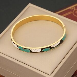 Gold‎ Tone Stainless Steel Bangle Bracelet Colorful Oil Dripping Pattern